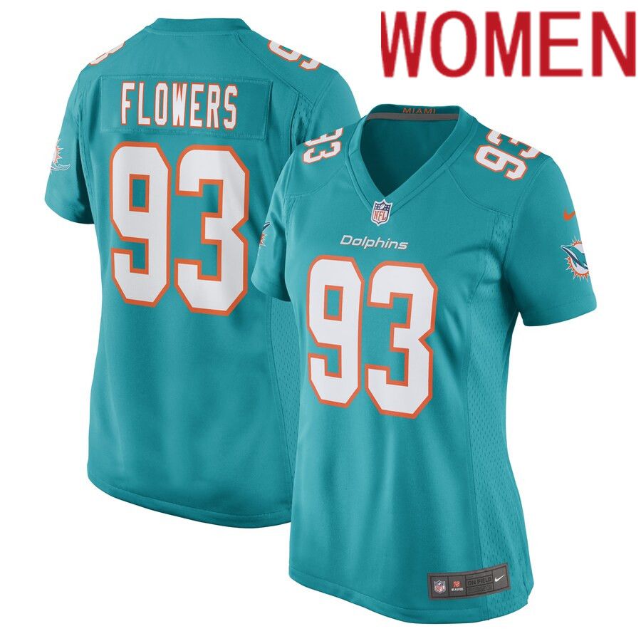 Women Miami Dolphins #93 Trey Flowers Nike Aqua Game Player NFL Jersey